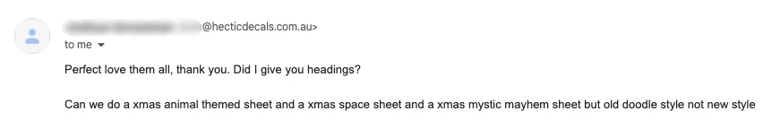 Review screenshot from @hecticdecals