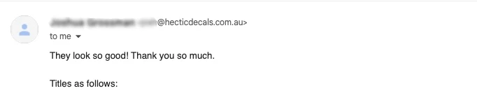 Review screenshot from @hecticdecals